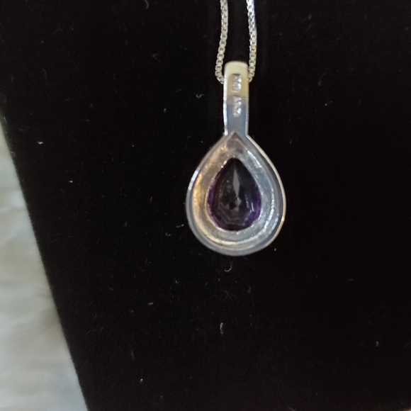 AMY Amethyst Color Pear Shape Drop Pendant Neclace - Picture 3 of 6